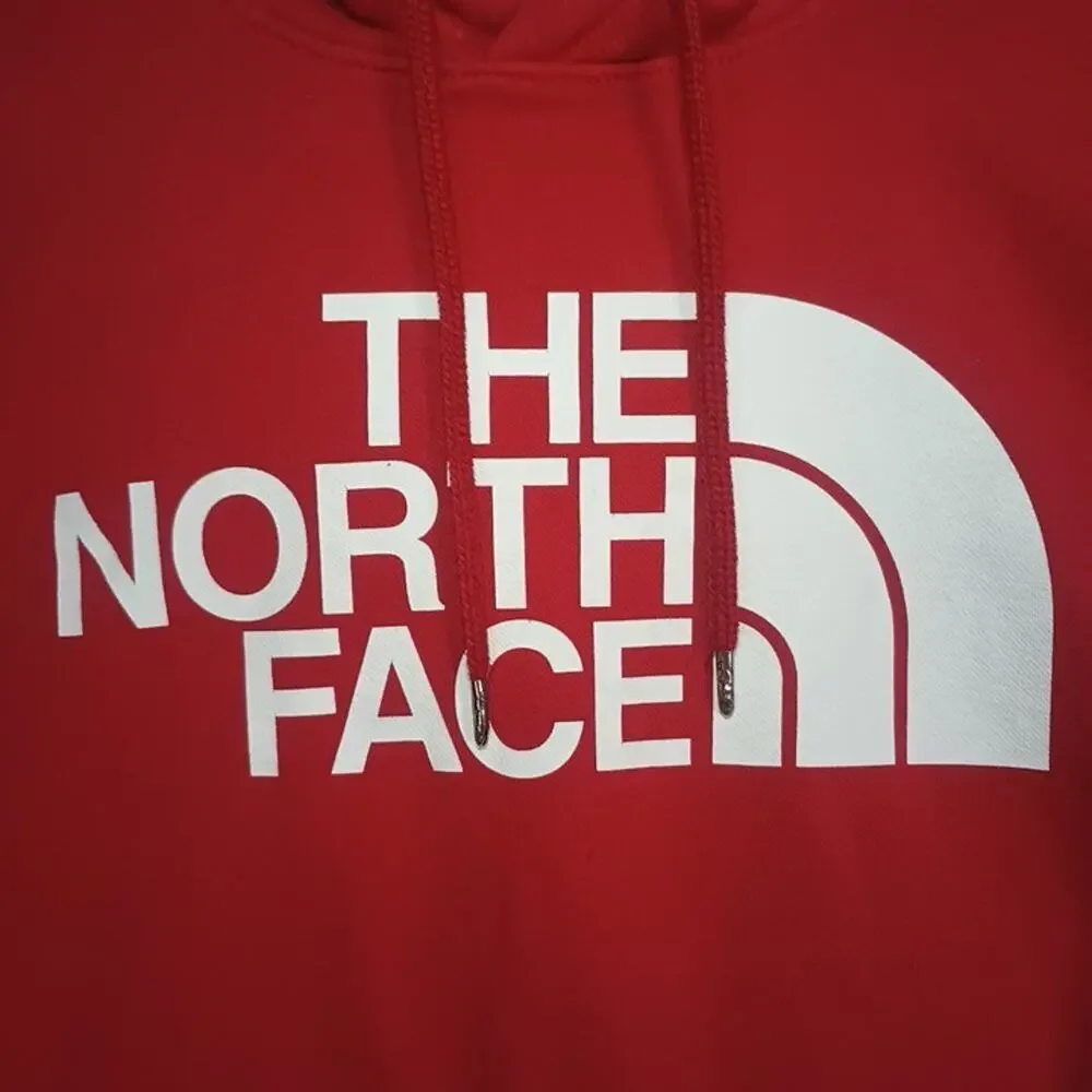 The North Face Red White Big Logo Hoodie Mens Medium Pullover Drawstring Cotton